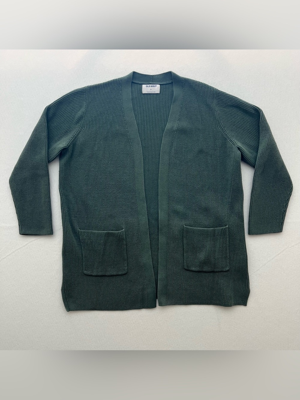 Old Navy Women’s XL Olive Ribbed Longline Open Front Cardigan Minimalist